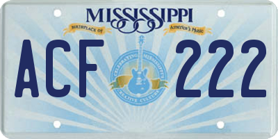 MS license plate ACF222
