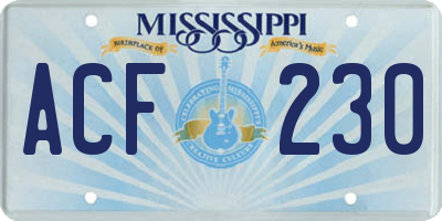 MS license plate ACF230