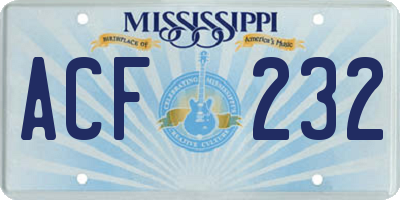MS license plate ACF232