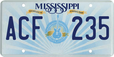 MS license plate ACF235