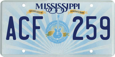 MS license plate ACF259