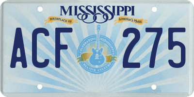 MS license plate ACF275