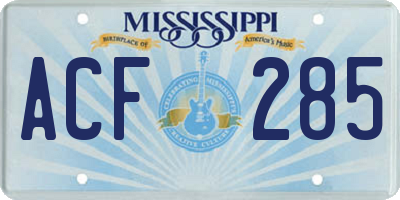 MS license plate ACF285