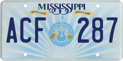 MS license plate ACF287