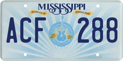 MS license plate ACF288