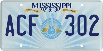 MS license plate ACF302