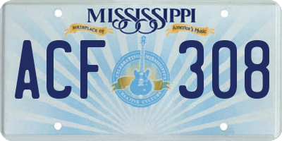 MS license plate ACF308
