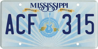 MS license plate ACF315