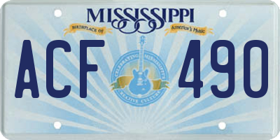 MS license plate ACF490