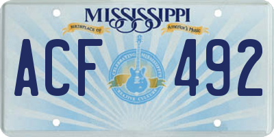 MS license plate ACF492