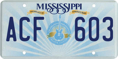 MS license plate ACF603