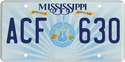 MS license plate ACF630