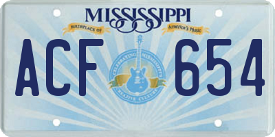 MS license plate ACF654
