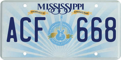 MS license plate ACF668