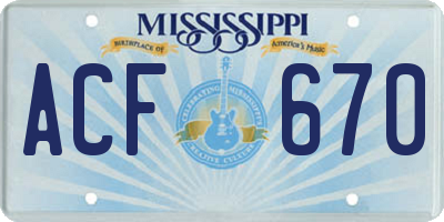 MS license plate ACF670