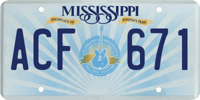 MS license plate ACF671