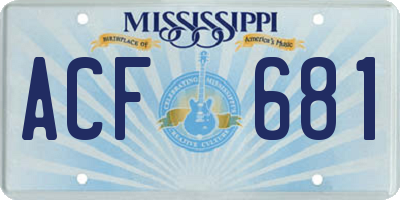 MS license plate ACF681