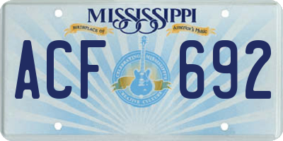 MS license plate ACF692