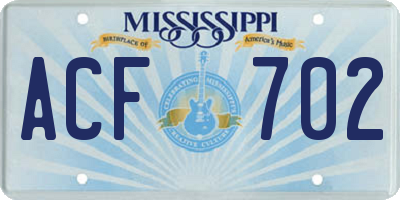 MS license plate ACF702