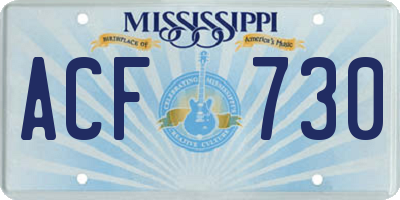 MS license plate ACF730