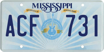 MS license plate ACF731