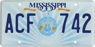 MS license plate ACF742