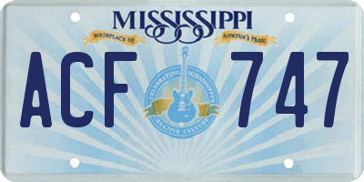 MS license plate ACF747