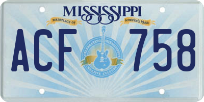 MS license plate ACF758