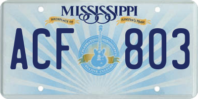 MS license plate ACF803