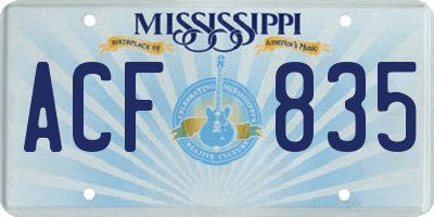 MS license plate ACF835