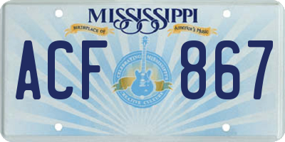 MS license plate ACF867