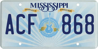 MS license plate ACF868
