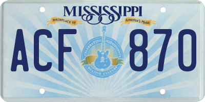 MS license plate ACF870