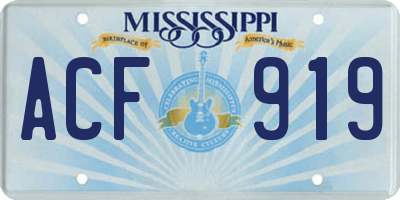 MS license plate ACF919