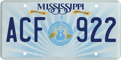 MS license plate ACF922