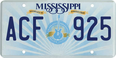 MS license plate ACF925