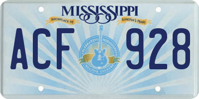 MS license plate ACF928