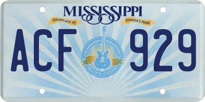 MS license plate ACF929