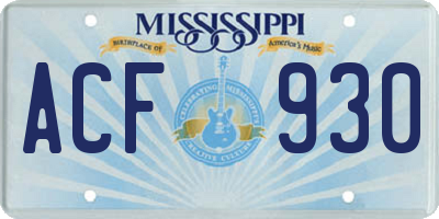 MS license plate ACF930