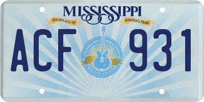 MS license plate ACF931