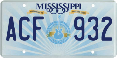 MS license plate ACF932