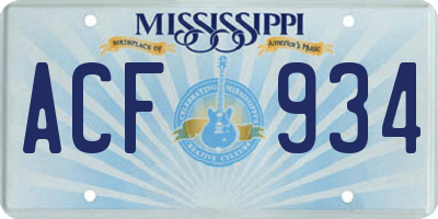 MS license plate ACF934