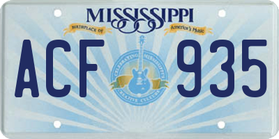 MS license plate ACF935