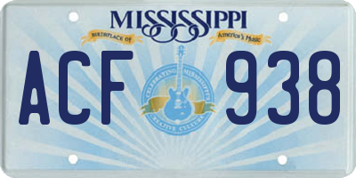 MS license plate ACF938