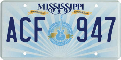 MS license plate ACF947