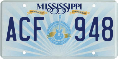 MS license plate ACF948