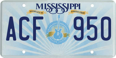 MS license plate ACF950