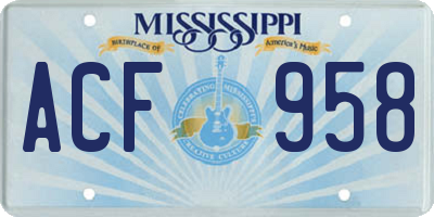 MS license plate ACF958