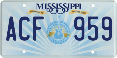 MS license plate ACF959