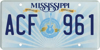 MS license plate ACF961